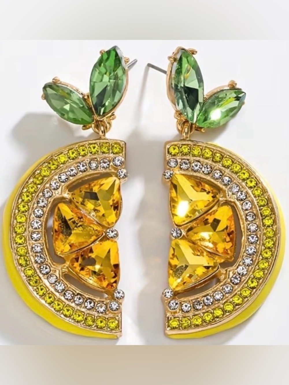 BETSEY JOHNSON Sparkling Bejeweled Lemon Slice Enamel & Crystal Earrings NEW NWT - Picture 5 of 6